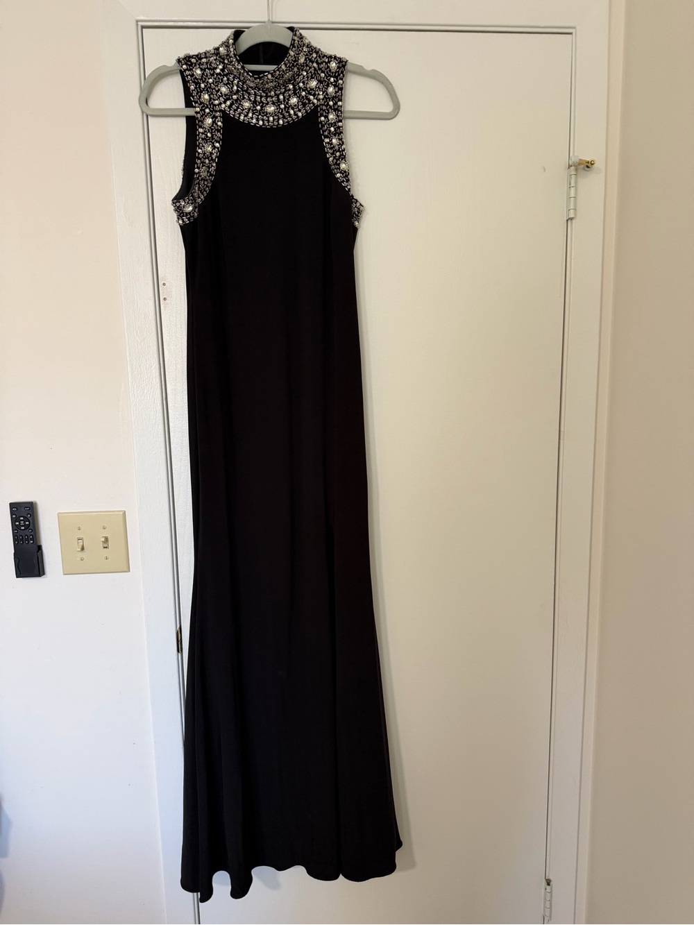 Betsy and Adam Black Beaded Evening Gown